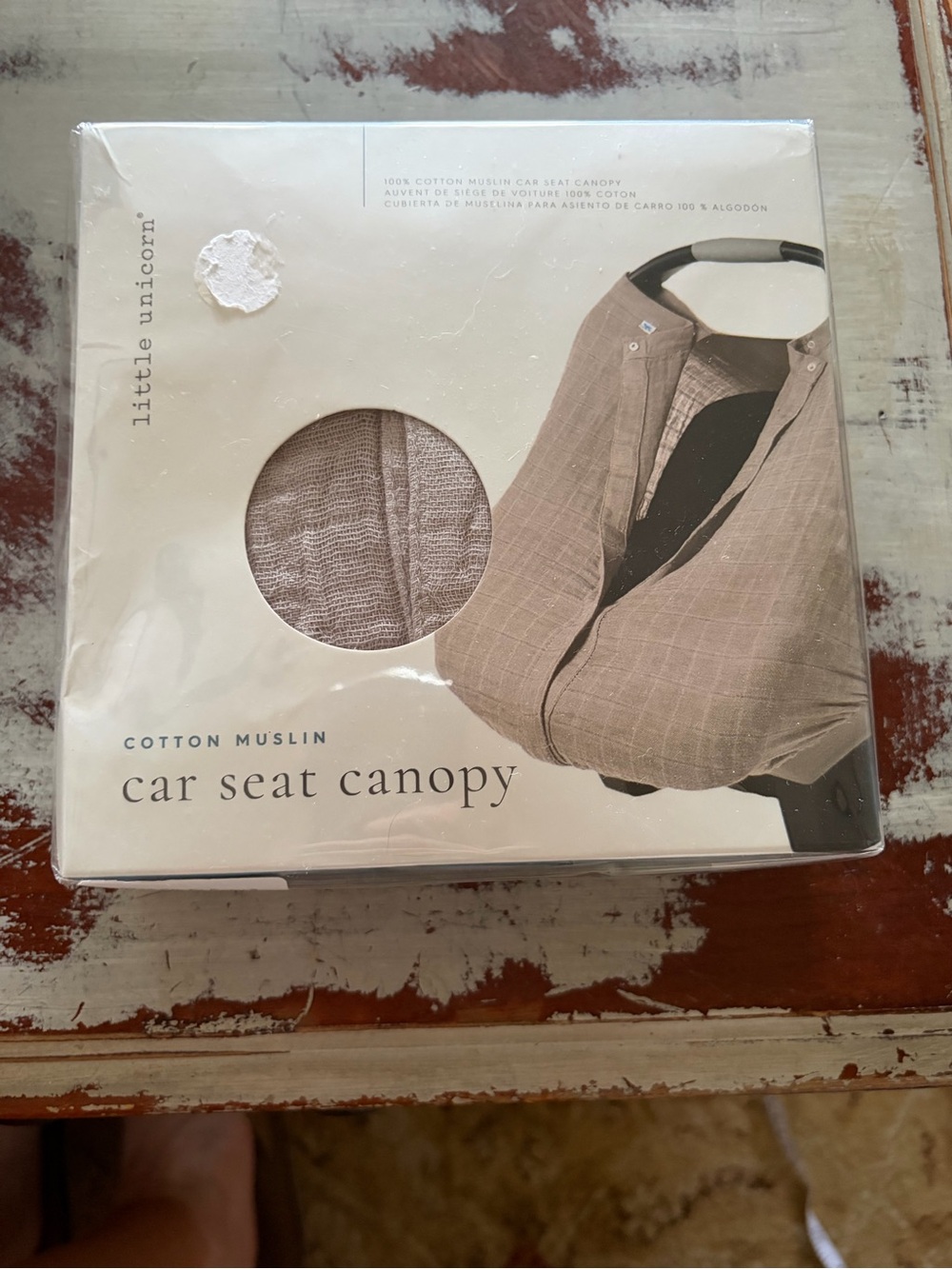 NWT little unicorn Beige Cotton Muslin Car Seat Canopy baby gift neutral classic